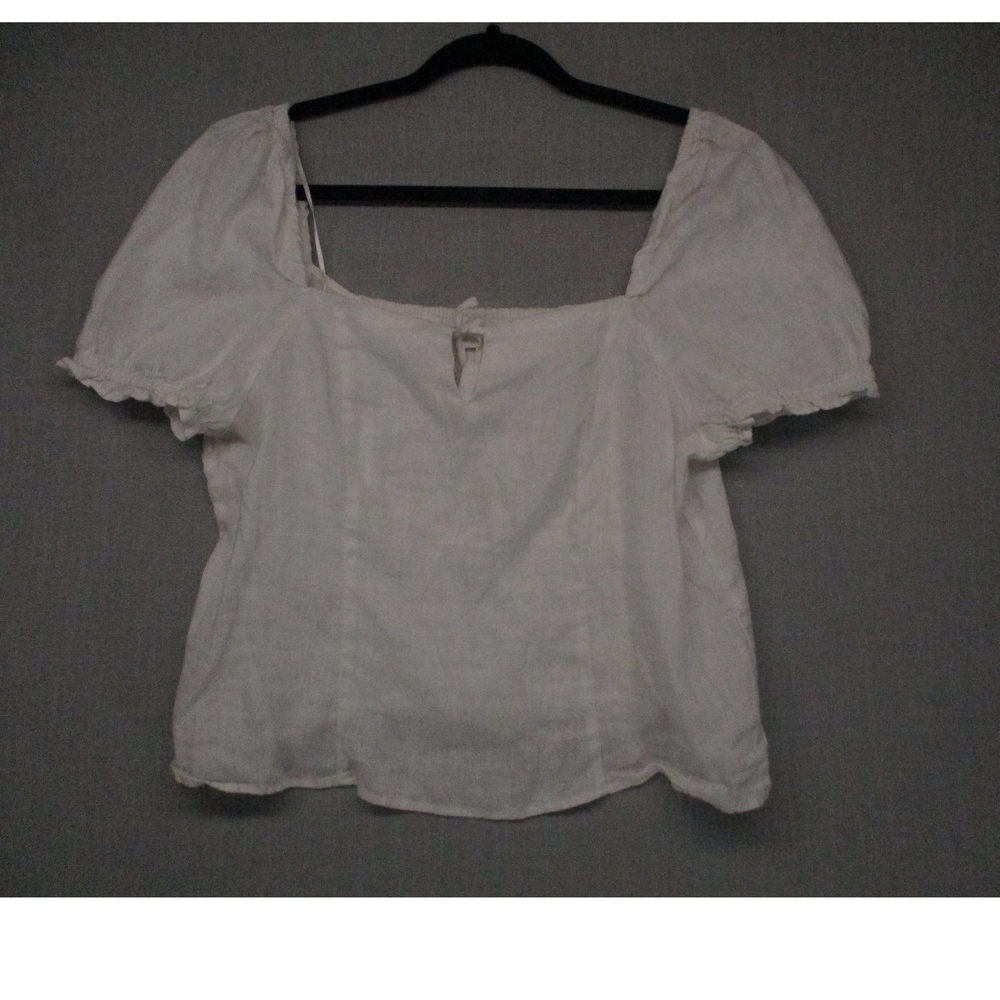H&M White Boho Linen Minimalist Coastal Grandma Peasant Blouse Womens Size US L